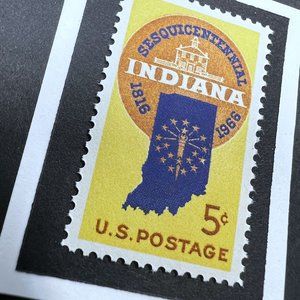 Indiana Framed Postage Stamp Art 4x4 USA #1308